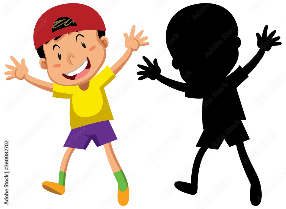 Happy boy dancing with its silhouette Happy boy dancing with its silhouette
