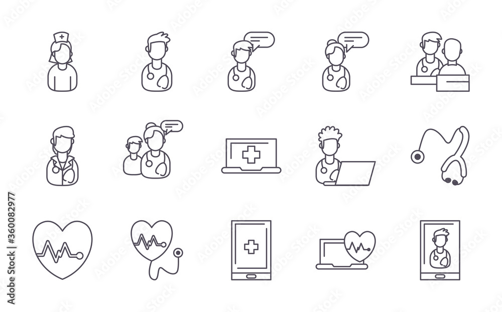 doctor and medical care line style icon set vector design doctor and medical care line style icon set vector design