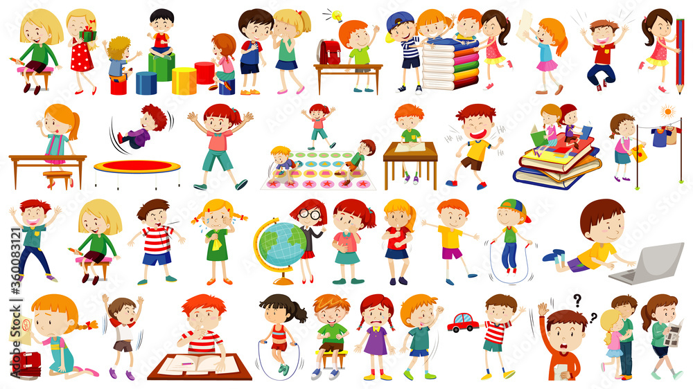 Set of cute kids cartoon character