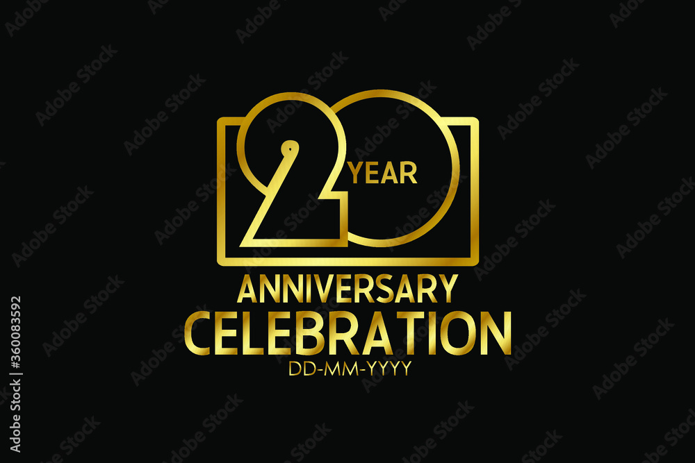 20year anniversary celebration Block Design logotype. anniversary logo with golden isolated on black background - vector