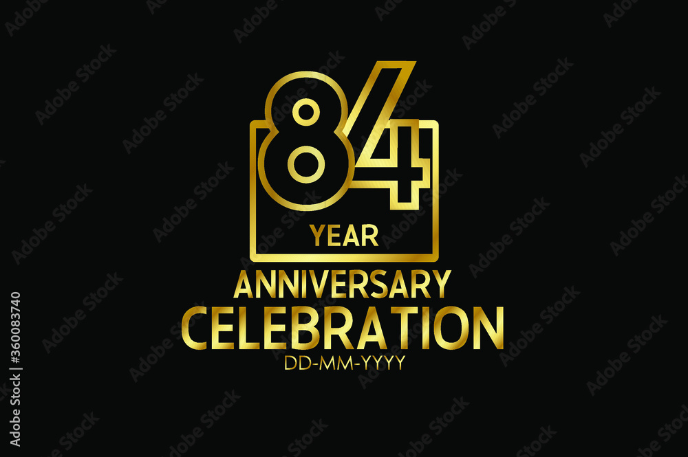 Obraz premium 84 year anniversary celebration Block Design logotype. anniversary logo with golden isolated on black background - vector