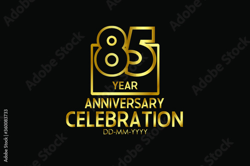 85 year anniversary celebration Block Design logotype. anniversary logo with golden isolated on black background - vector