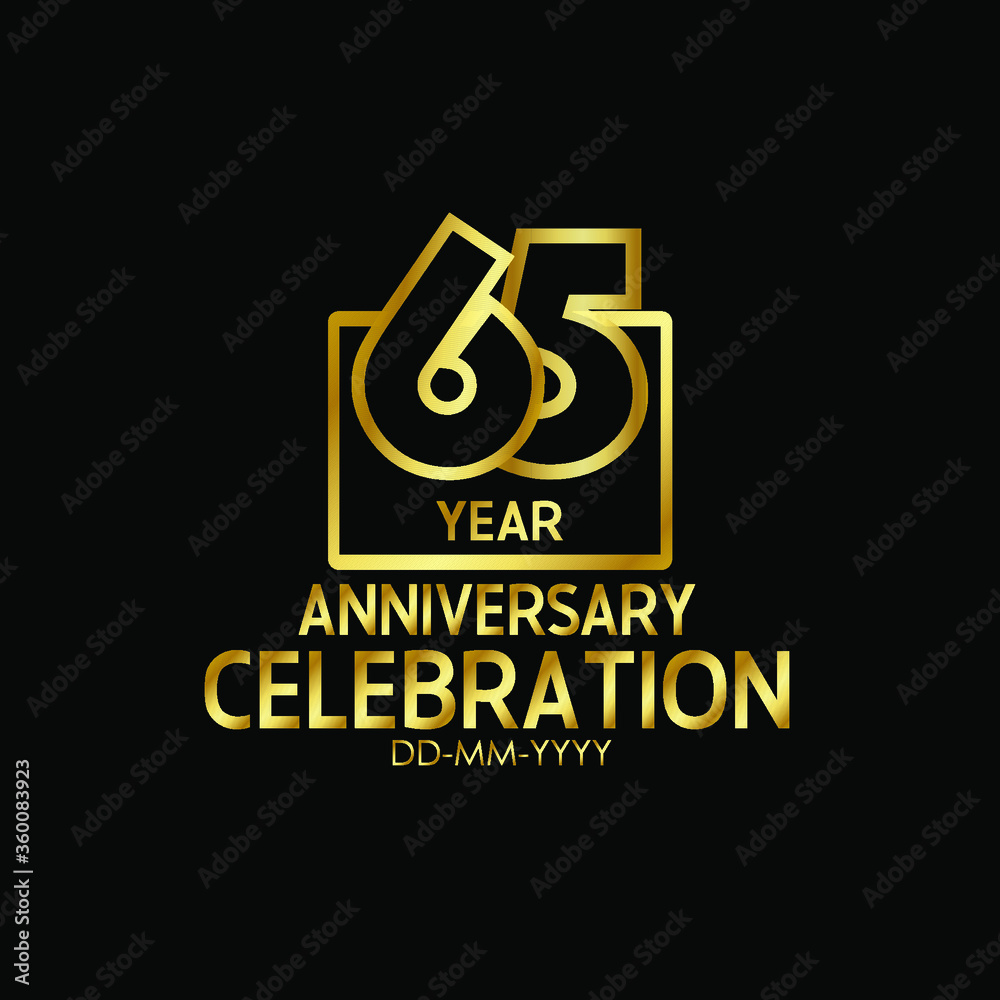 Fototapeta premium 65 year anniversary celebration Block Design logotype. anniversary logo with golden isolated on black background - vector
