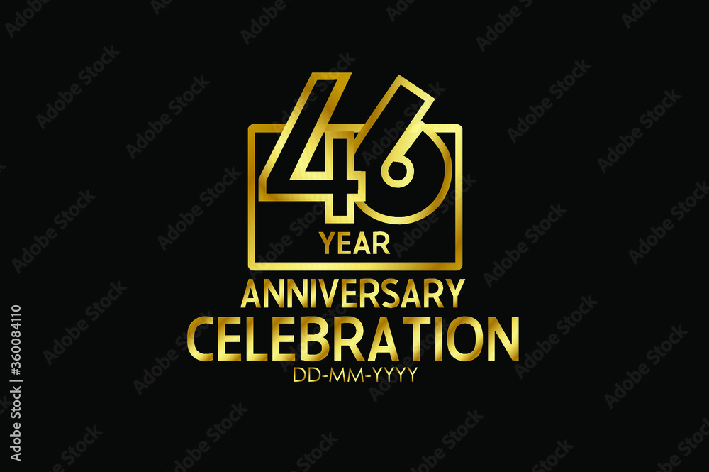 46 year anniversary celebration Block Design logotype. anniversary logo with golden isolated on black background - vector