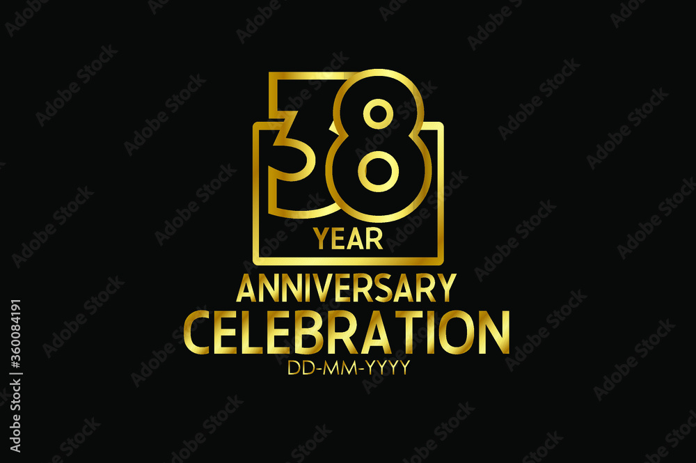 38 year anniversary celebration Block Design logotype. anniversary logo with golden isolated on black background - vector