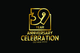 39 year anniversary celebration Block Design logotype. anniversary logo with golden isolated on black background - vector