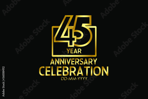45 year anniversary celebration Block Design logotype. anniversary logo with golden isolated on black background - vector