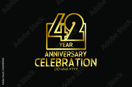 42 year anniversary celebration Block Design logotype. anniversary logo with golden isolated on black background - vector