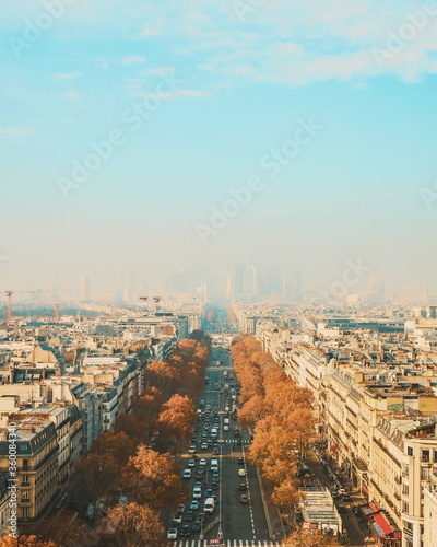 View of Champs Élysées Avenue from the top of Arc de Triomphe, Paris, France