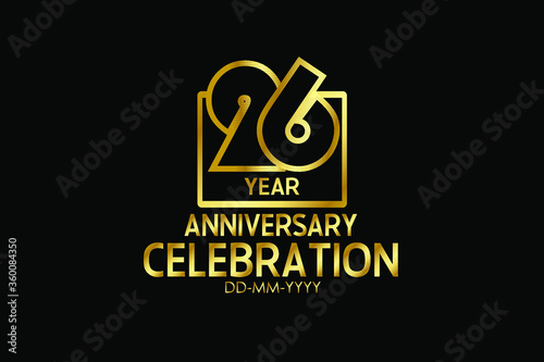 26 year anniversary celebration Block Design logotype. anniversary logo with golden isolated on black background - vector