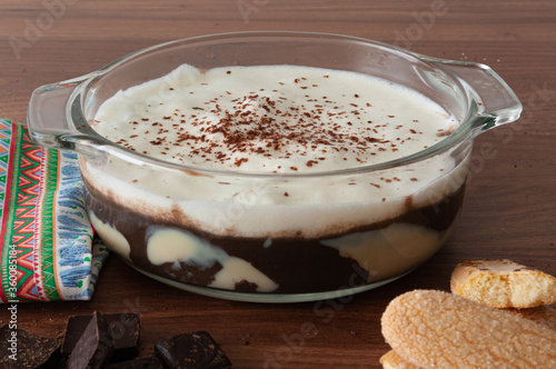 Pave: typical brazilian dessert made with chocolate, ladyfiger biscuit and sweet white cream.