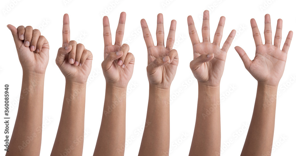 Set of counting hand women sign isolated on white front
