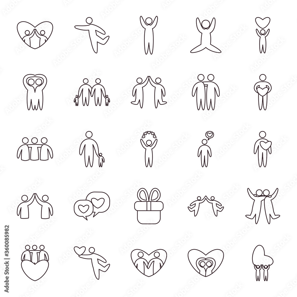 Fototapeta premium Friends line style icon set vector design
