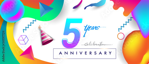5th years anniversary logo, vector design birthday celebration with colorful geometric background and abstract elements