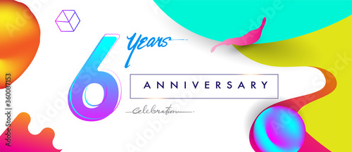 6th years anniversary logo, vector design birthday celebration with colorful geometric background and abstract elements