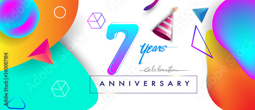 7th years anniversary logo, vector design birthday celebration with colorful geometric background and abstract elements photo