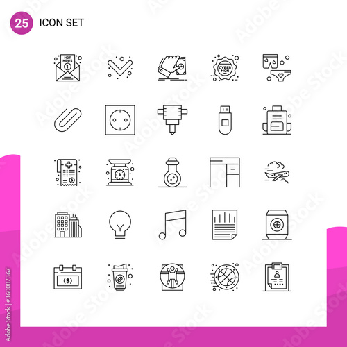 Pack of 25 Modern Lines Signs and Symbols for Web Print Media such as shats, monday, business, discount, dollar photo