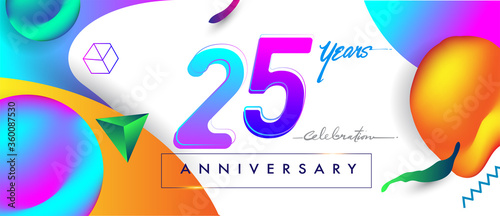25th years anniversary logo, vector design birthday celebration with colorful geometric background and abstract elements
