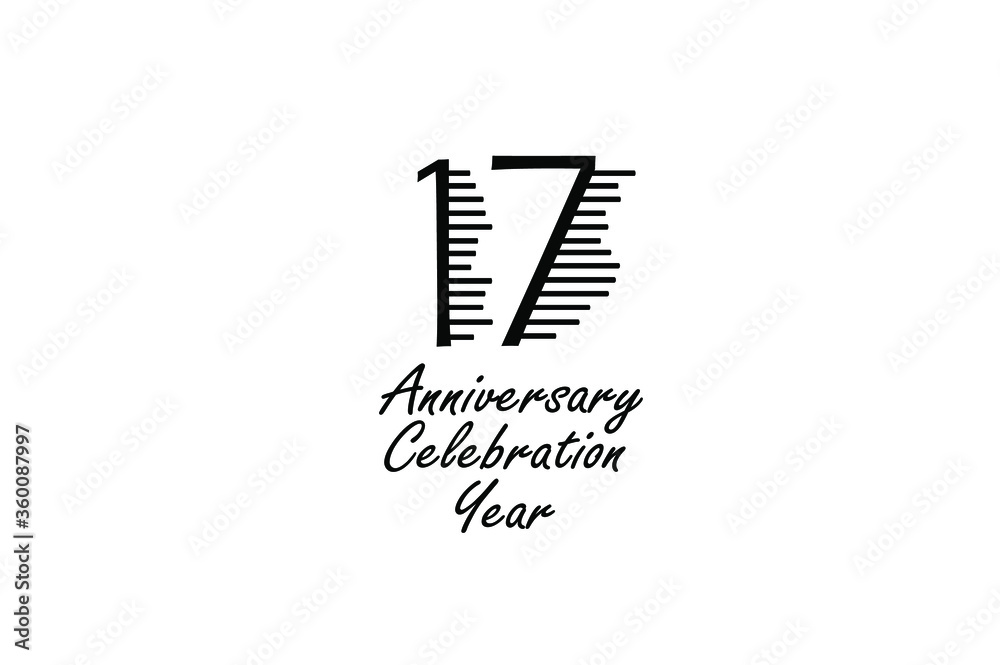 17 year anniversary celebration Block Black Colors Design logotype. anniversary logo Black color isolated on White background, vector design for celebration, invitation card, and greeting card-Vector 17 year anniversary celebration Block Black Colors Design logotype. anniversary logo Black color isolated on White background, vector design for celebration, invitation card, and greeting card-Vector