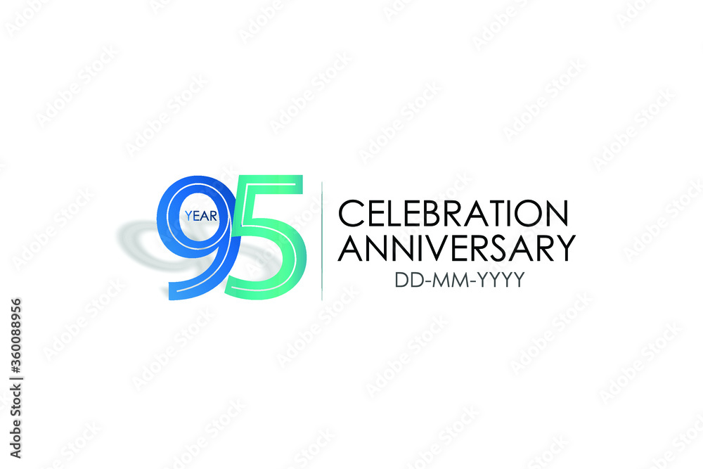 95 years anniversary celebration Blue and Tosca Colors Design logotype. anniversary logo isolated on White background, vector Horizontal number design for celebration, invitation card -vector