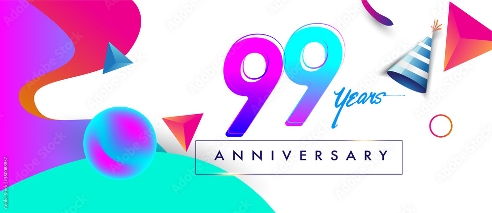 99th years anniversary logo, vector design birthday celebration with colorful geometric background and abstract elements