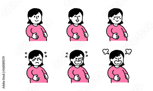 色々な表情の妊婦さんイラストセット（シンプル）