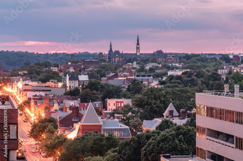 Dreamy sunset of the Old Georgetown skyline in Washington, D.C.