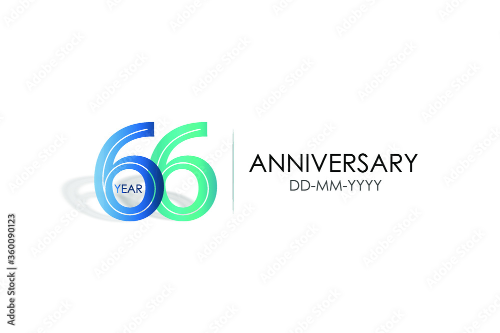 66 years anniversary celebration Blue and Tosca Colors Design logotype. anniversary logo isolated on White background, vector Horizontal number design for celebration, invitation card -vector