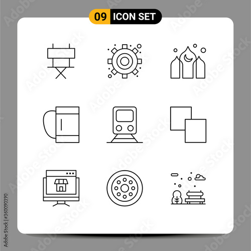 9 Thematic Vector Outlines and Editable Symbols of transportation, railway, asia, rail, duffle