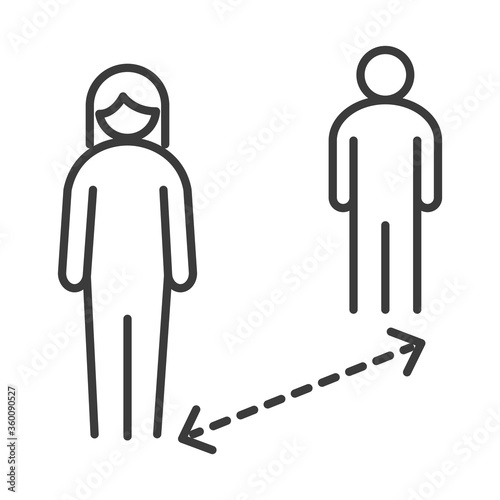 covid 19 coronavirus social distancing prevention, people keep distance physical, outbreak spreading vector line style icon