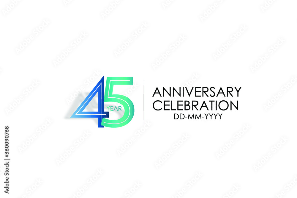 45 years anniversary celebration Blue and Tosca Colors Design logotype. anniversary logo isolated on White background, vector Horizontal number design for celebration, invitation card -vector 45 years anniversary celebration Blue and Tosca Colors Design logotype. anniversary logo isolated on White background, vector Horizontal number design for celebration, invitation card -vector