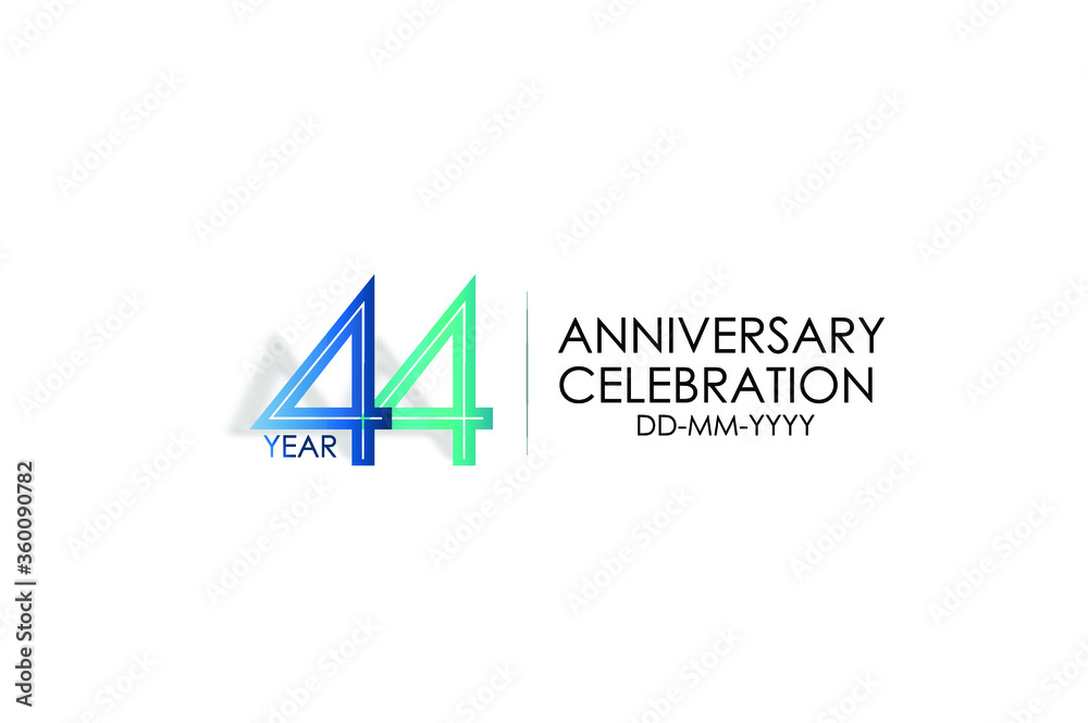 44 years anniversary celebration Blue and Tosca Colors Design logotype. anniversary logo isolated on White background, vector Horizontal number design for celebration, invitation card -vector