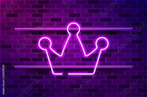 Royal crown glowing purple neon sign or LED strip light. Realistic vector illustration