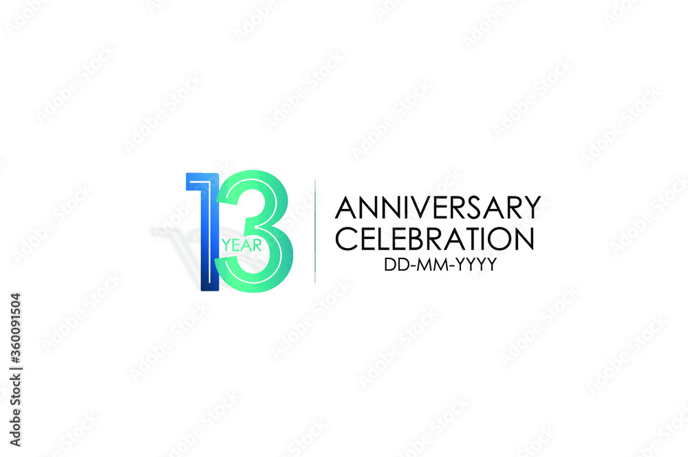 13 year anniversary celebration Blue and Tosca Colors Design logotype. anniversary logo isolated on White background - vector