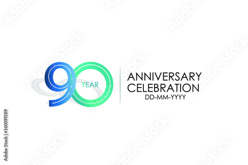 90 year anniversary celebration Blue and Tosca Colors Design logotype. anniversary logo isolated on White background - vector