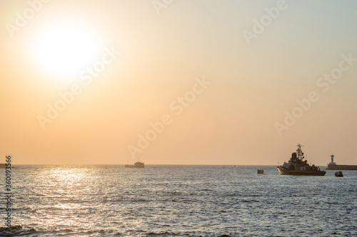 Sunset in Sevastopol overlooking the military ships of the Russian Navy