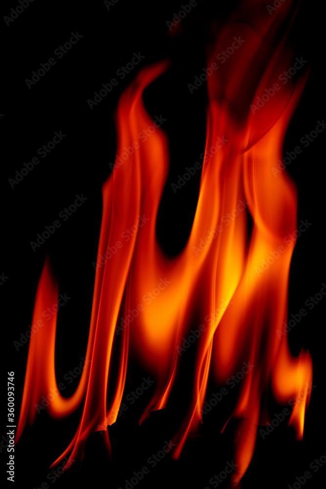Fire flames on black background