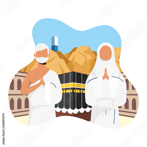 Hajj pilgrimage with couple in kaaba scene