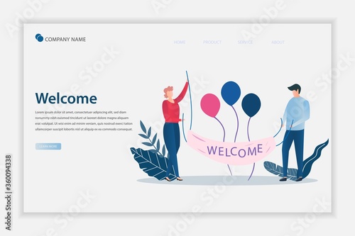Illustration vector of Colorful Characters Welcoming with people characters. standing in welcoming pose. Suitable for landing page, web, flyer, and banner. the meeting, greeting concept.