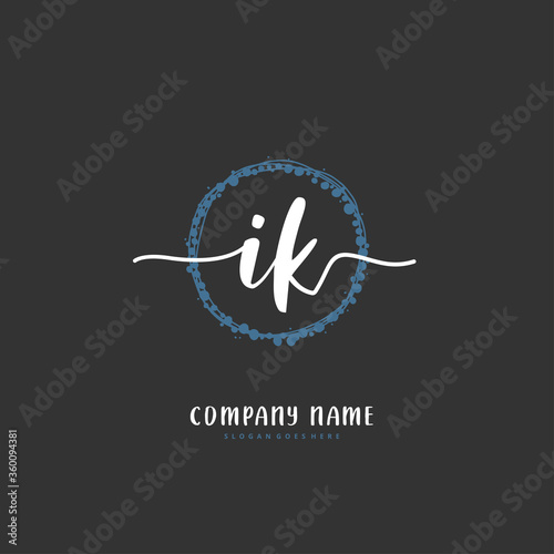 I K IK Initial handwriting and signature logo design with circle. Beautiful design handwritten logo for fashion, team, wedding, luxury logo.