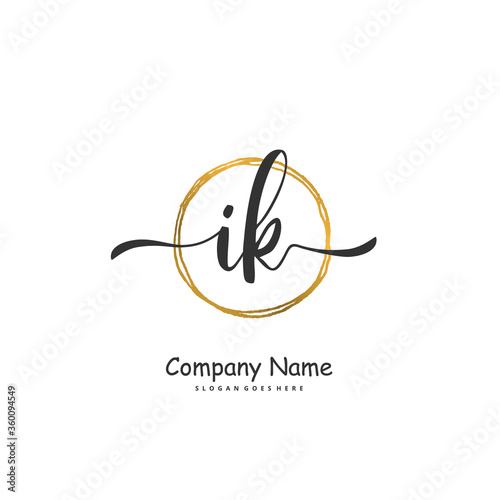 I K IK Initial handwriting and signature logo design with circle. Beautiful design handwritten logo for fashion, team, wedding, luxury logo.