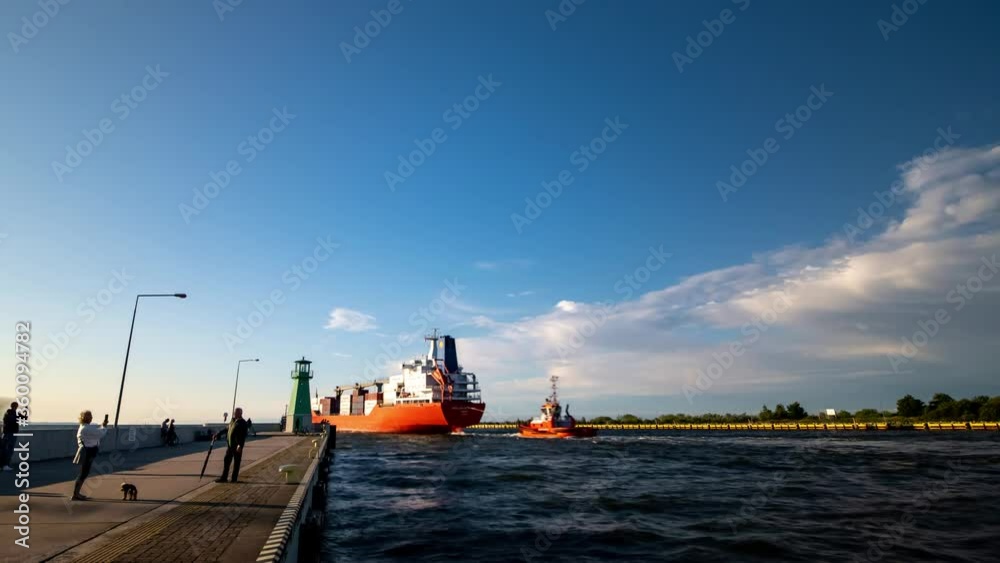 Time Lapse of Cargo Ship Exiting Harbour. Time Lapse of Cargo Ship Exiting Harbour.