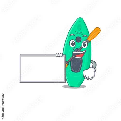 Cartoon character style of canoe holding a white board