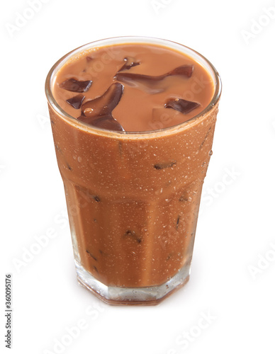 iced cocoa in a glass isolated on white background with clipping path