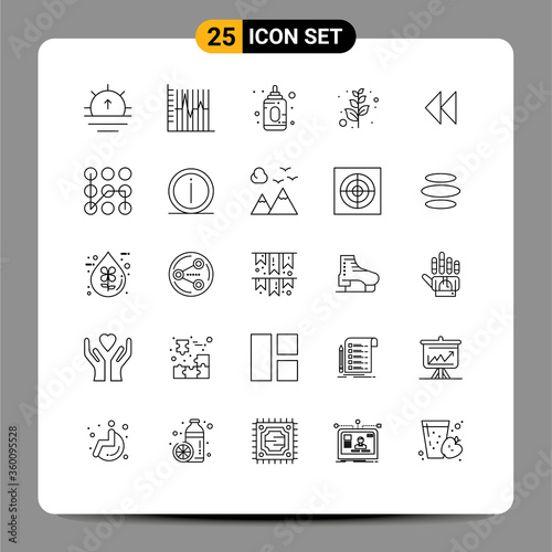 Modern Set of 25 Lines and symbols such as revind, control, recovery, peace, branch photo