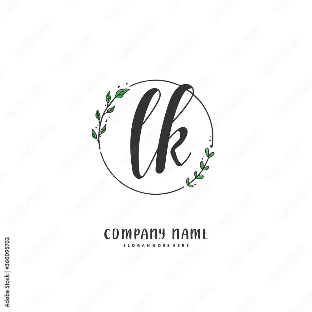 L K LK Initial handwriting and signature logo design with circle. Beautiful design handwritten logo for fashion, team, wedding, luxury logo.