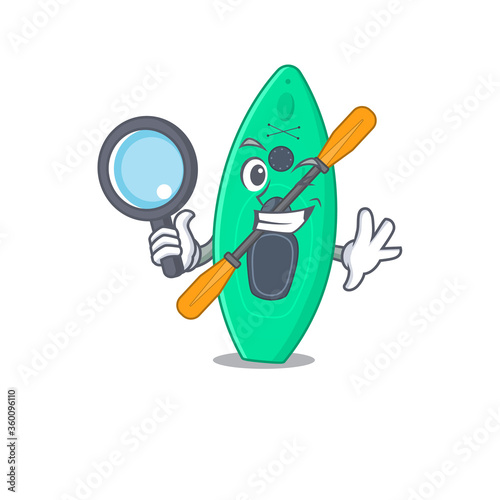 cartoon mascot design of canoe superb Detective breaking the case using tools