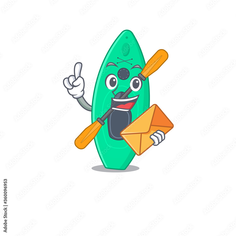 A picture of cheerful canoe caricature design concept having an envelope A picture of cheerful canoe caricature design concept having an envelope