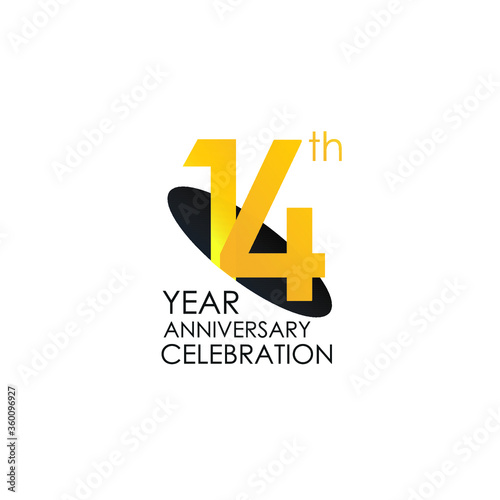 14 years anniversary celebration Yellow Color Design logotype. anniversary logo isolated on White background, vector Horizontal number design for celebration, invitation card, and greeting card-Vector