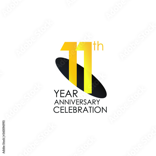 11 years anniversary celebration Yellow Color Design logotype. anniversary logo isolated on White background, vector Horizontal number design for celebration, invitation card, and greeting card-Vector photo